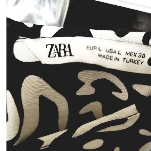 Zara Career Viscose Dress Black & White Maxi Length Balloon Sleeves SZ L - Picture 8 of 10